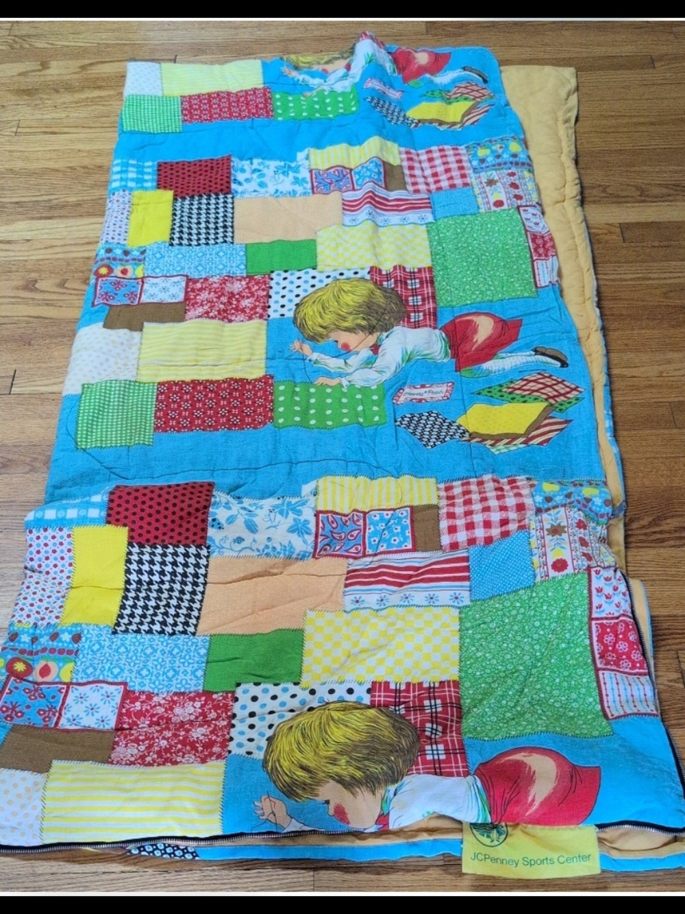 Vintage 70s JCPenney Sports Center Sleeping Bag Retro Patchwork Kitsch